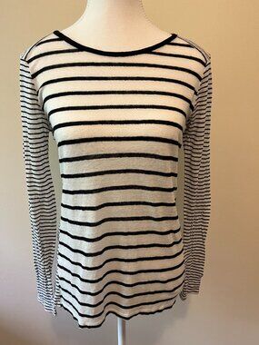 VINCE Striped Long-Sleeve Top Tunic Sweater - XS - Black White Cotton Wool Blend